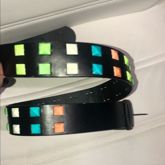 Vintage 90s black neon squares belt and circle cut out bikini top new Medium - Picture 3 of 9